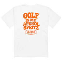 T-shirt golf humour Golf Is My Aperol Spritz UP Golf Society — blanc, print orange