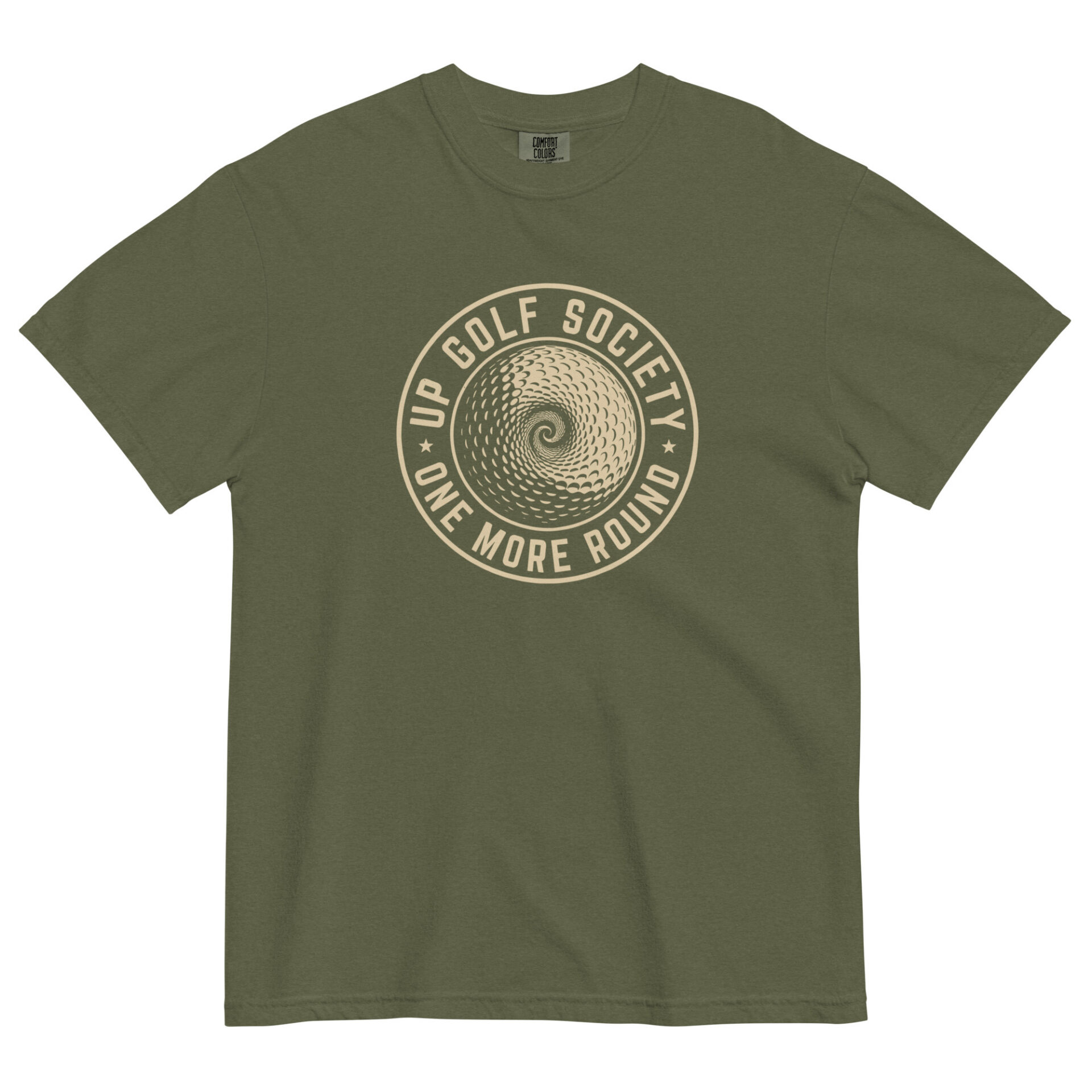 One More Round vert kaki UP Golf Society — t-shirt golf coton unisexe