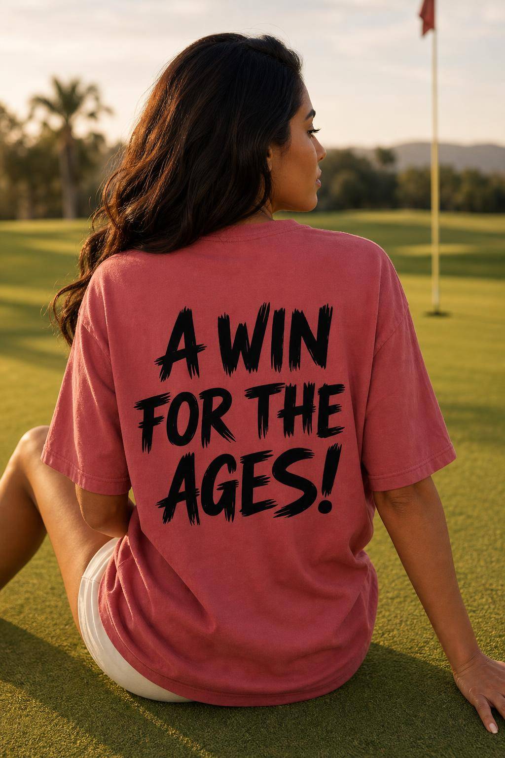 T-shirt rouge pastèque A Win For The Ages porté en situation