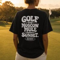 T-shirt noir Golf And Moscow Mule Before Sunset porté en situation