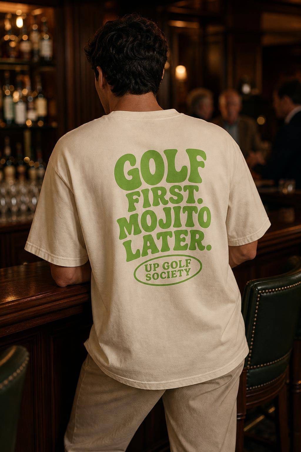 T-shirt ivoire Golf First Mojito Later porté en situation