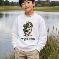 Sweatshirt blanc Sean Classic Crewneck porté en situation