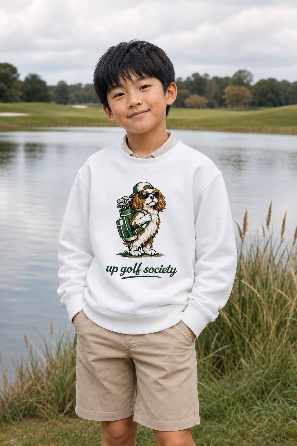 Sweatshirt blanc Sean Classic Crewneck porté en situation