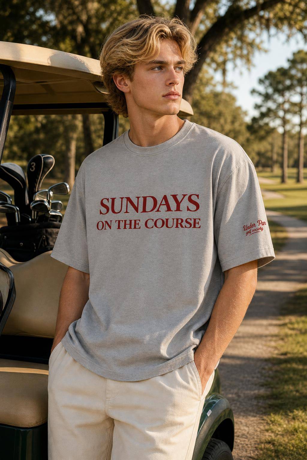 T-shirt gris chiné Sundays On The Course porté en situation