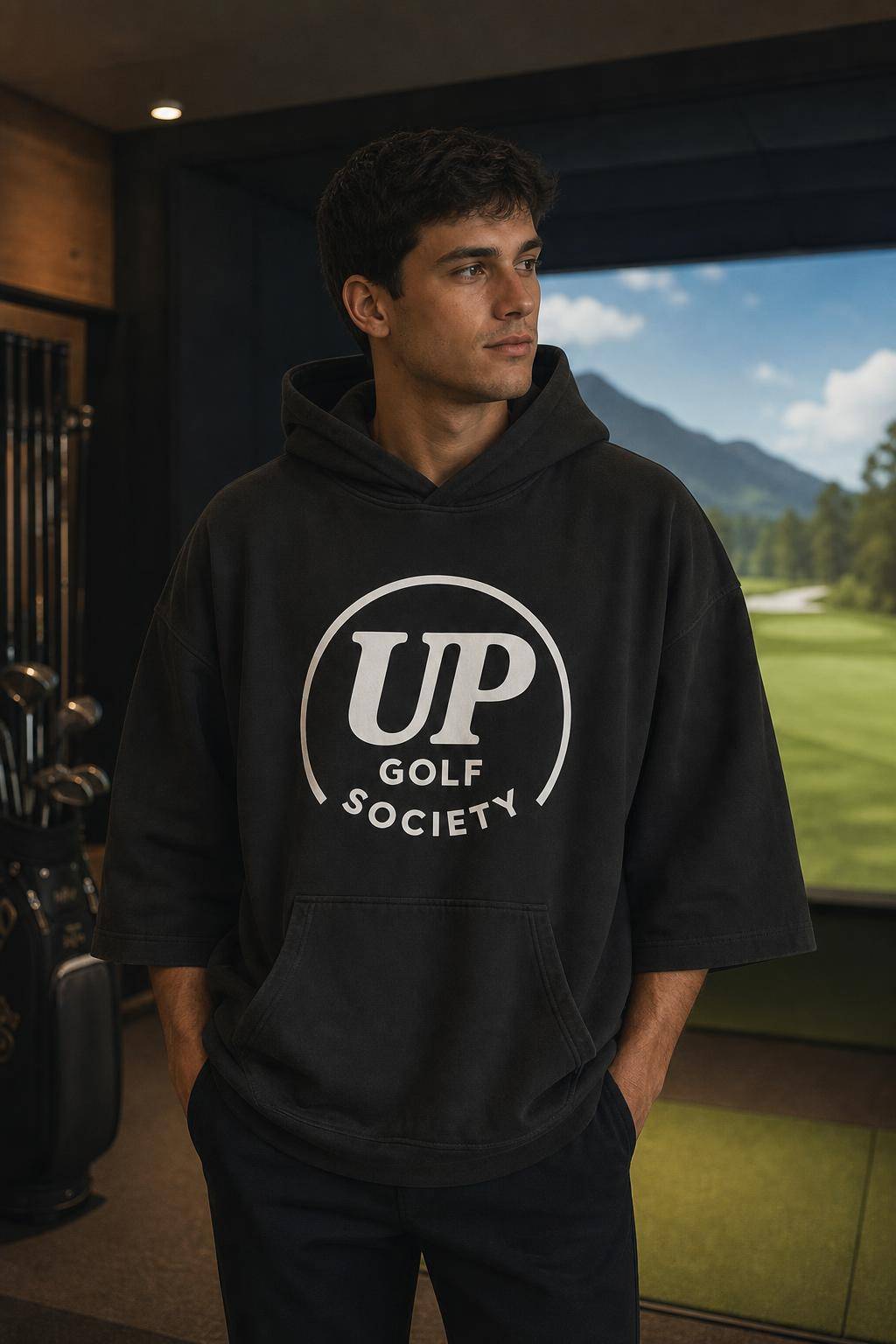 UP Circle, hoodie. Noir – photo produit UP Golf Society