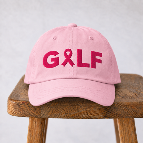 Casquette golf rose Golf Ruban Rose, broderie GOLF fuchsia et ruban Octobre Rose