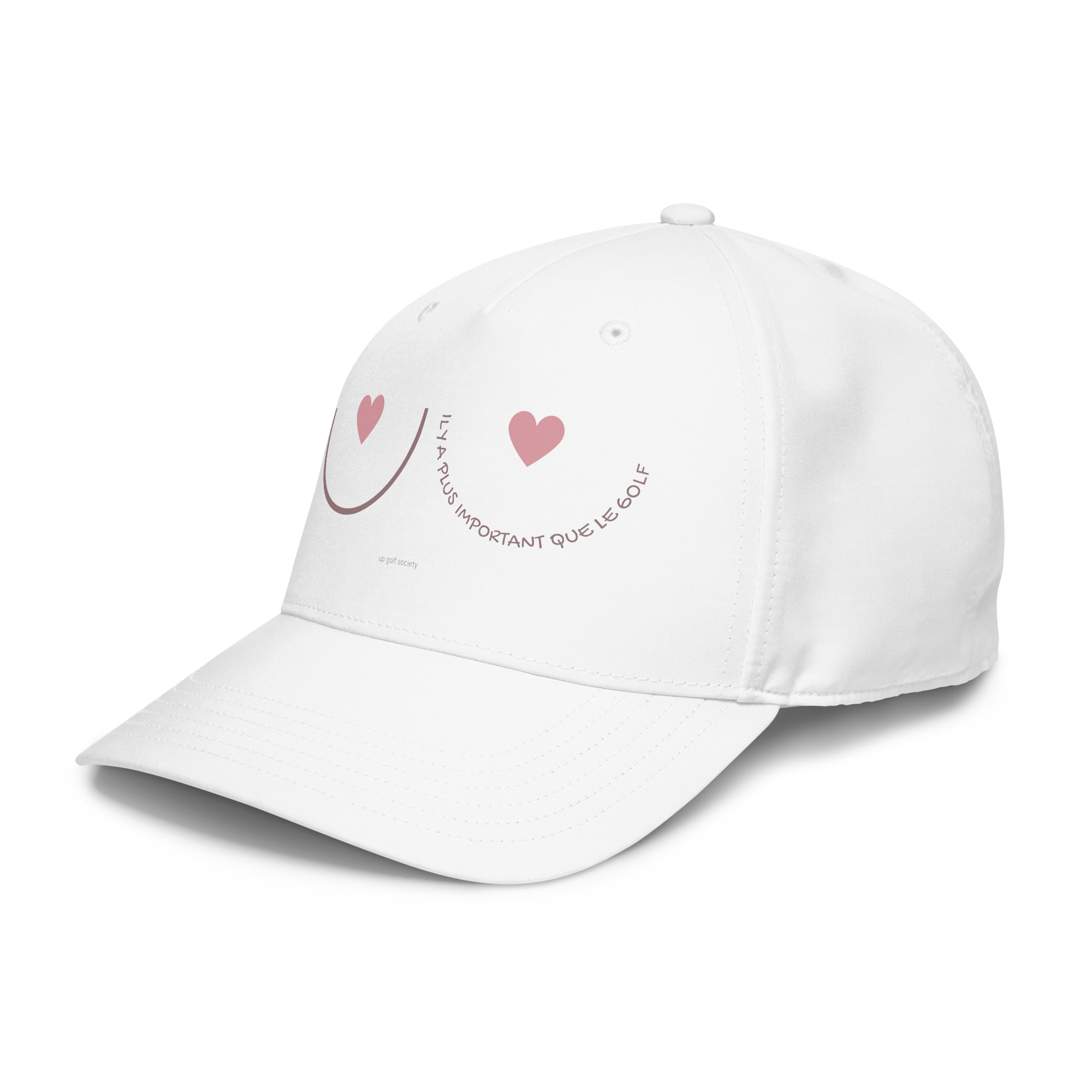Casquette adidas Octobre Rose blanche UP Golf Society, vue de trois quarts gauche