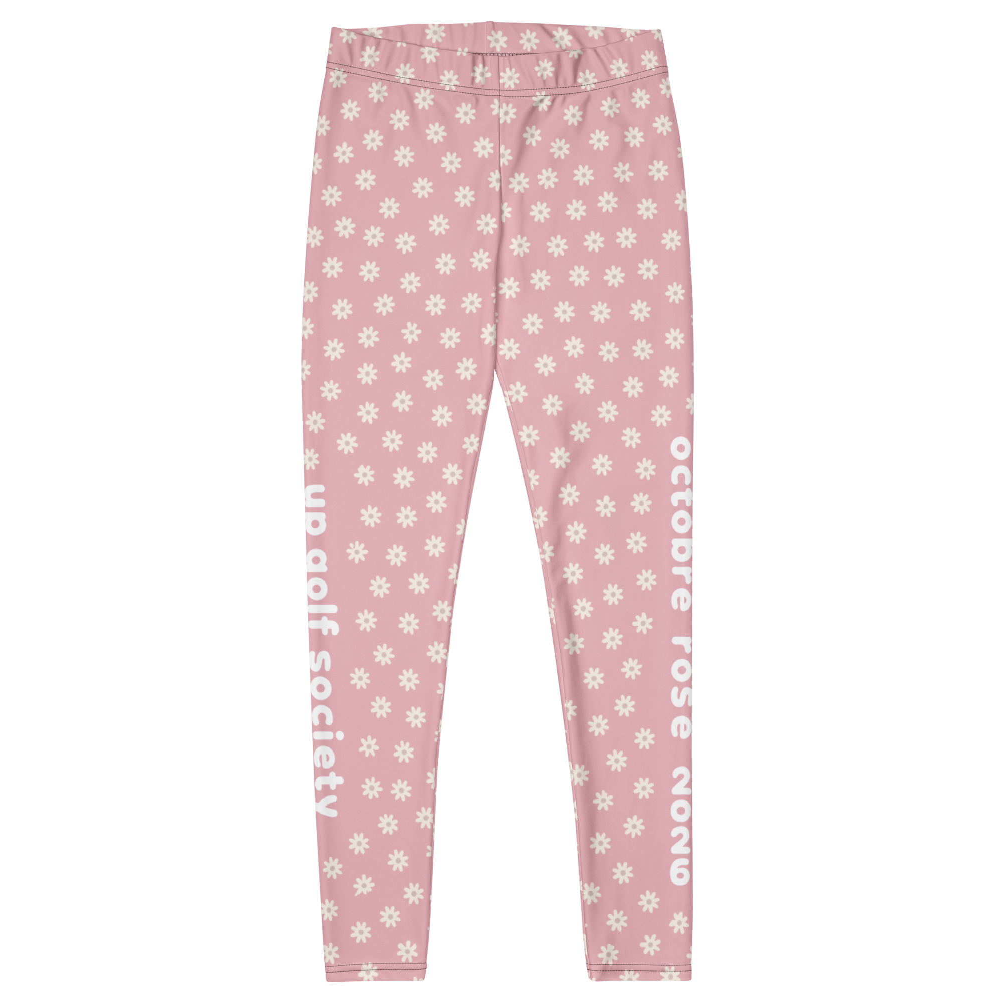 Legging rose à fleurs marguerites Octobre Rose UP Golf Society, vue de face
