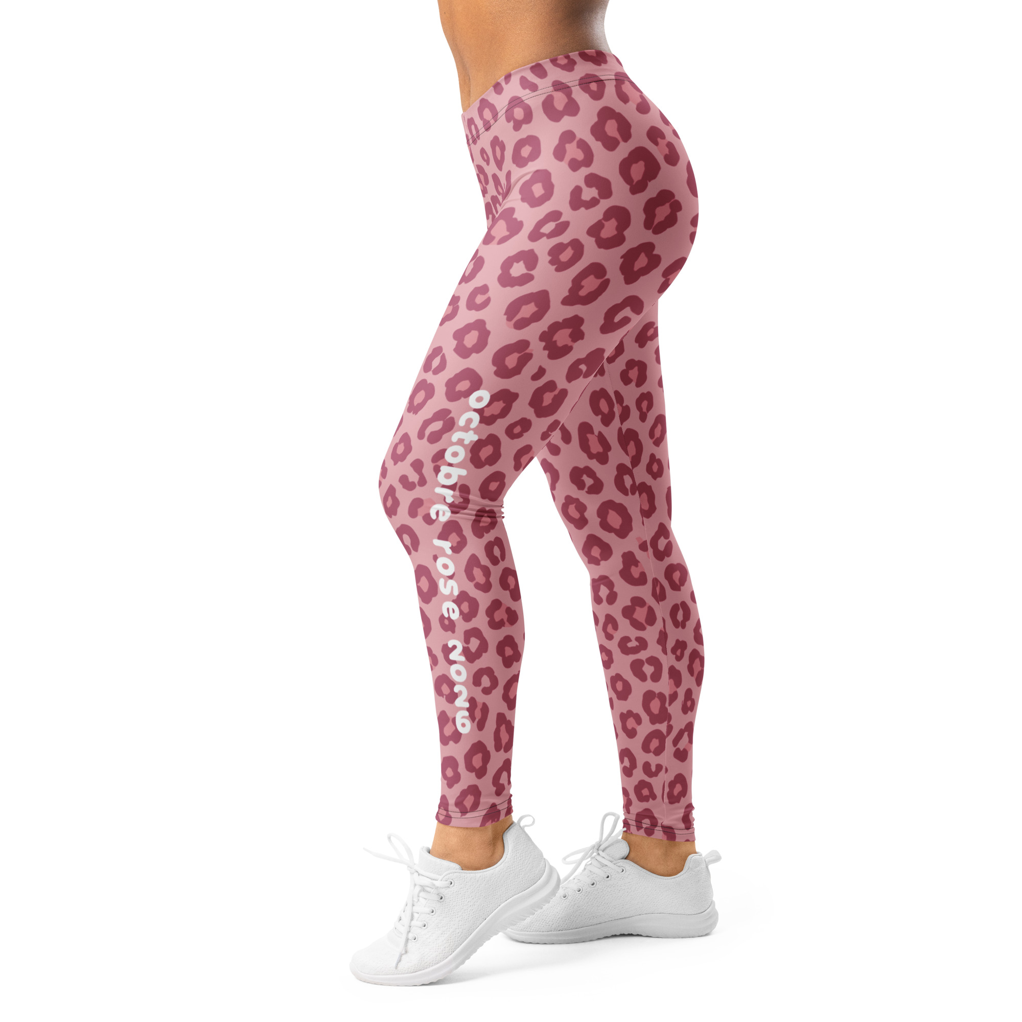 Legging léopard rose Octobre Rose UP Golf Society, vue de profil gauche