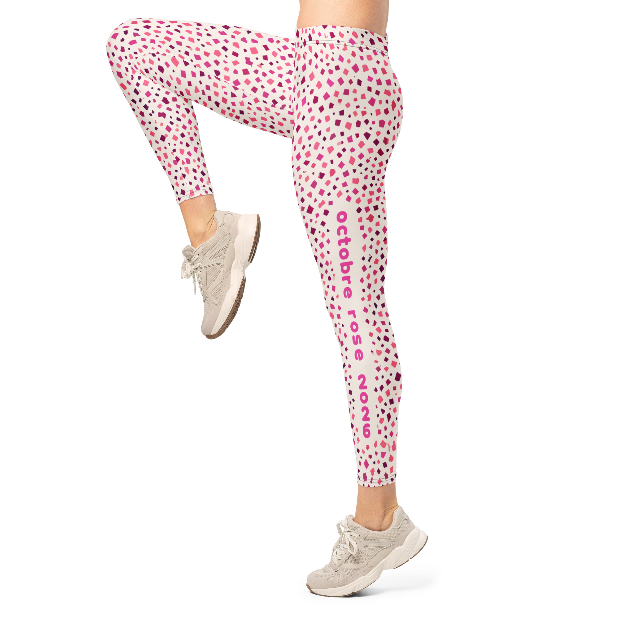 Legging rose et blanc à confettis Octobre Rose UP Golf Society, vue de profil gauche