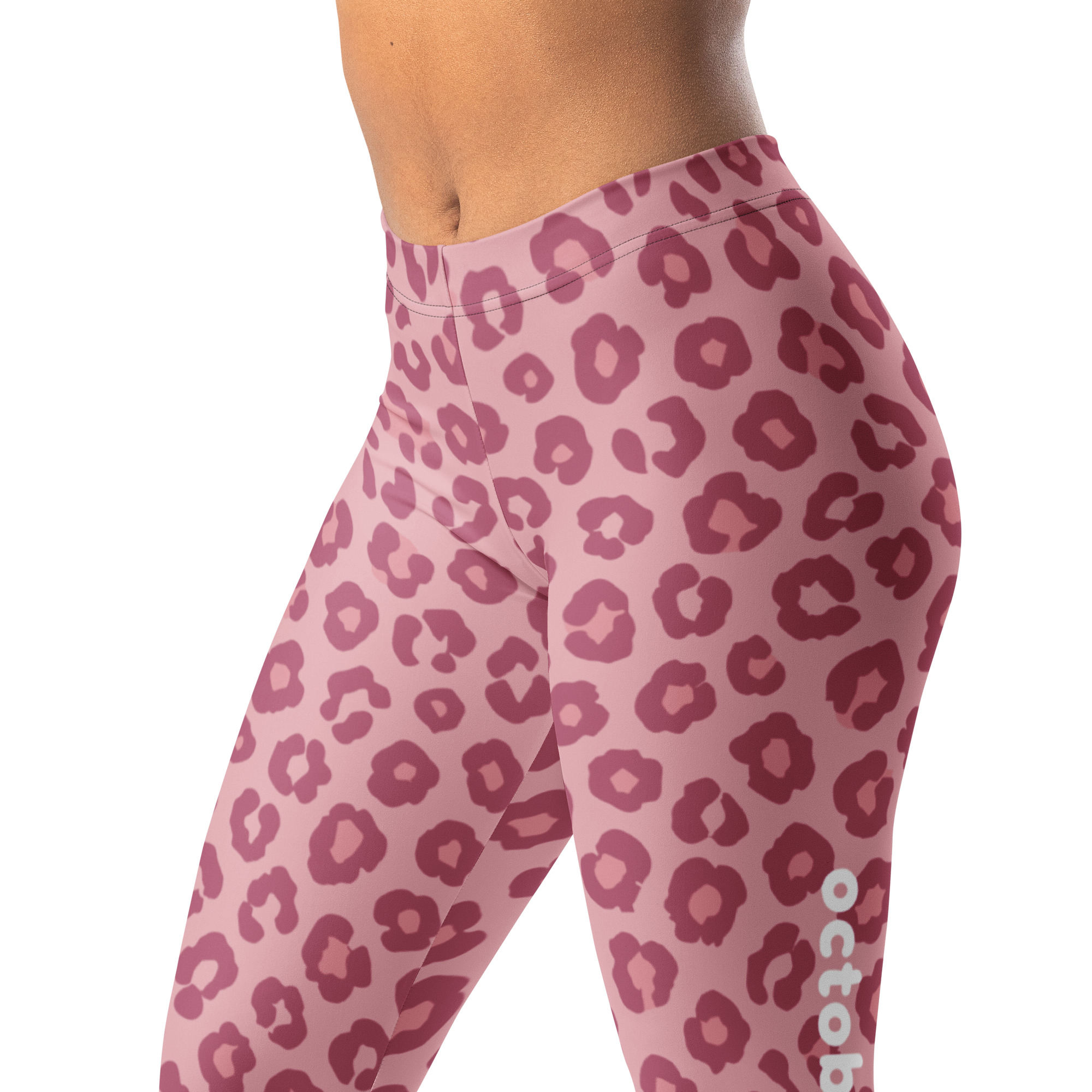 Legging léopard rose Octobre Rose UP Golf Society, vue de trois quarts, détail