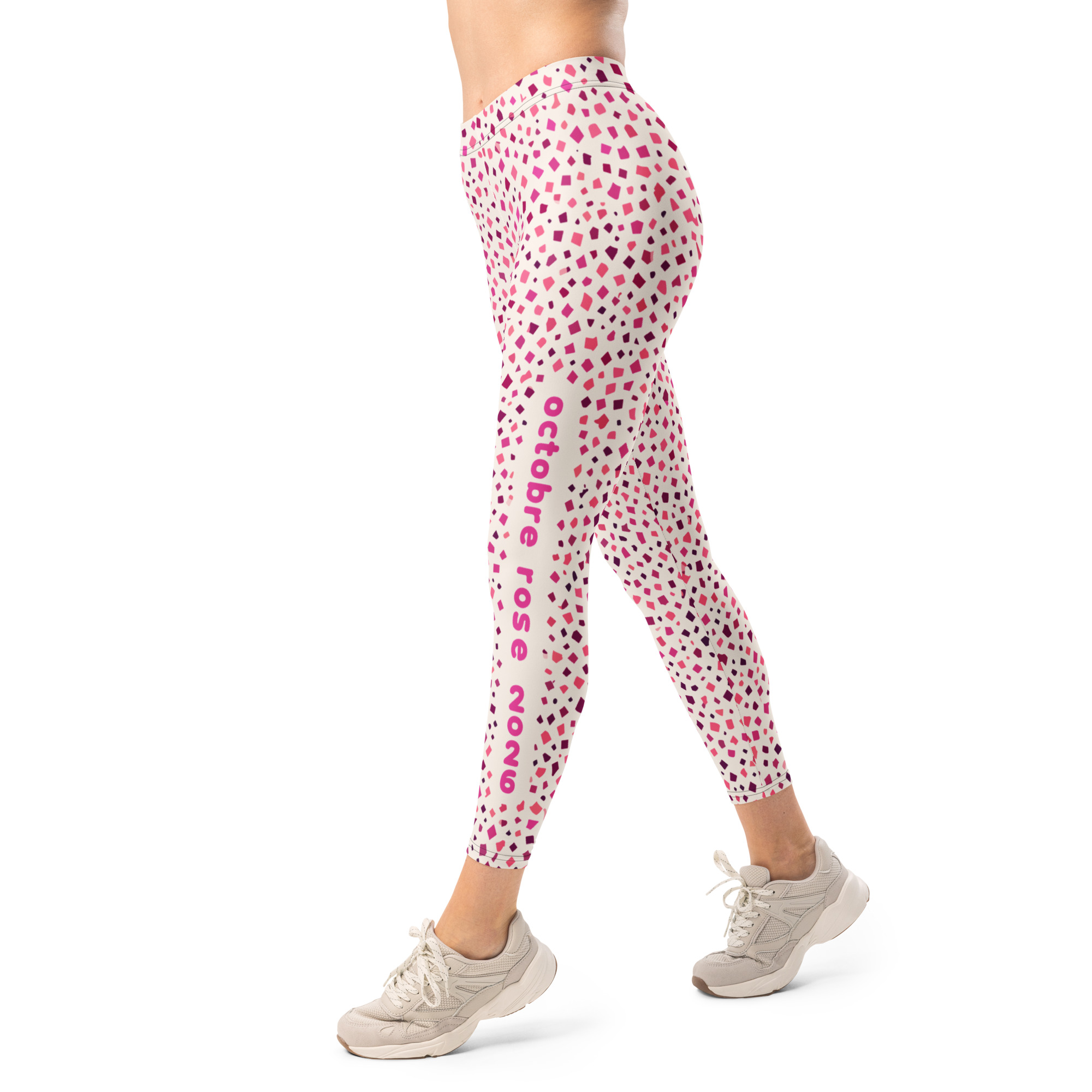 Legging rose et blanc à confettis Octobre Rose UP Golf Society, vue de trois quarts