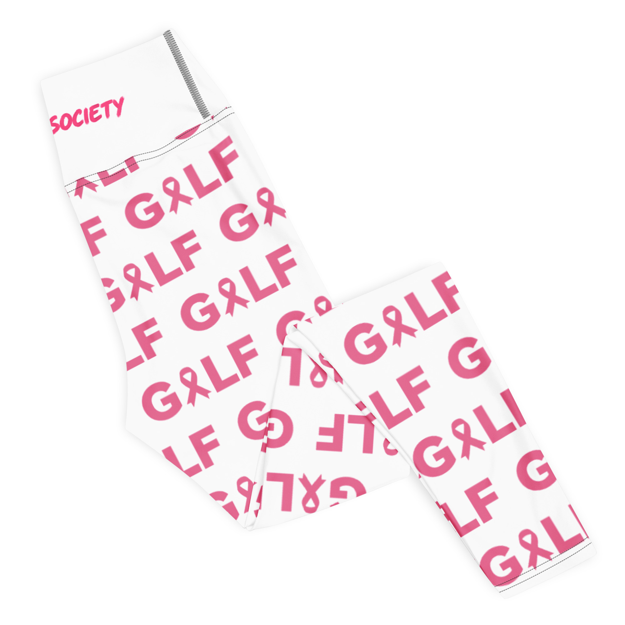 Legging ruban rose Octobre Rose UP Golf Society, détail du motif, côté droit