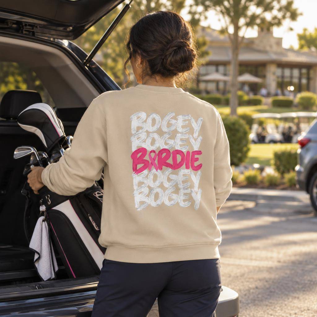 Bogey Bogey Birdie, sweat Octobre Rose. Sable – photo produit UP Golf Society