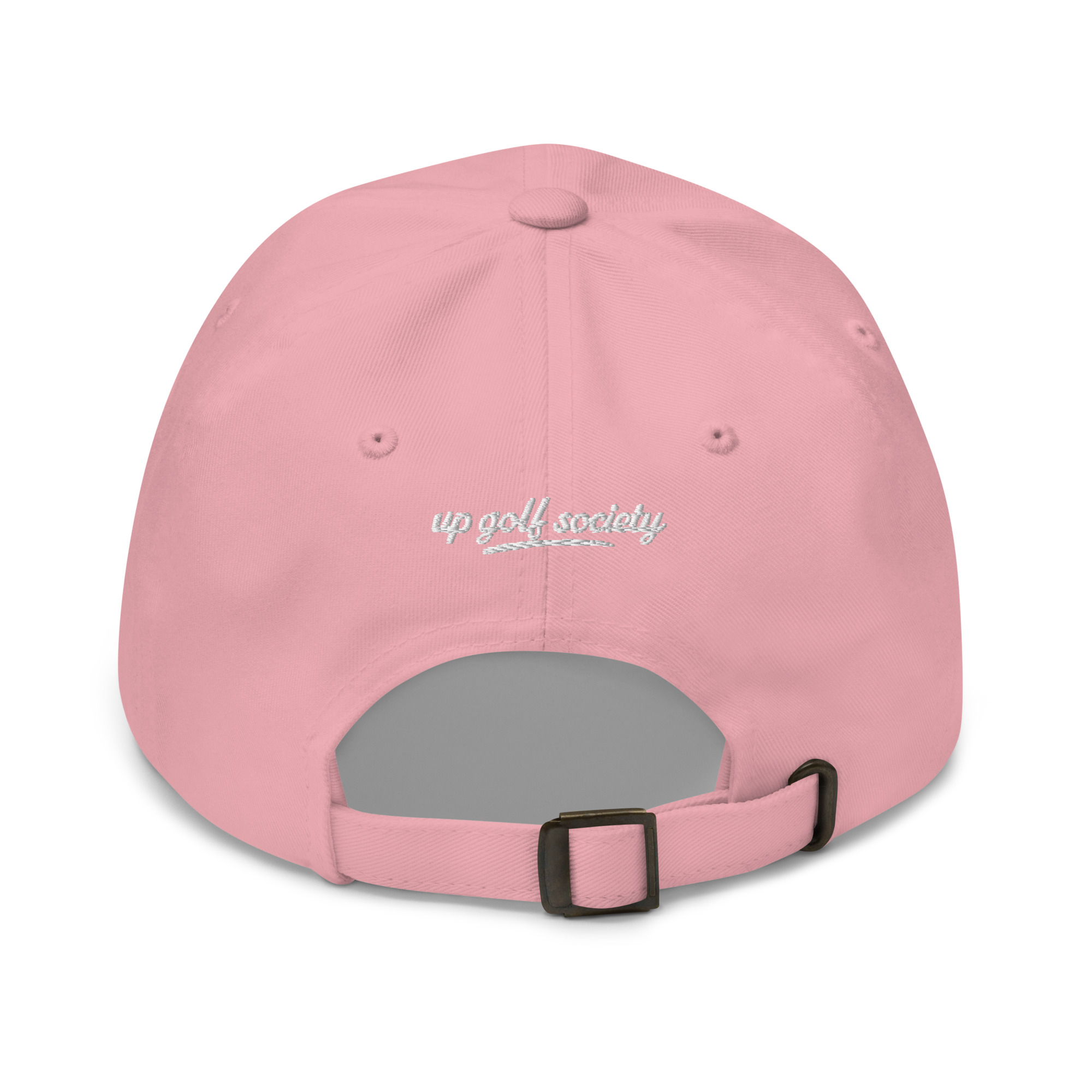 Casquette golf rose brodée ruban Octobre Rose UP Golf Society, vue de dos