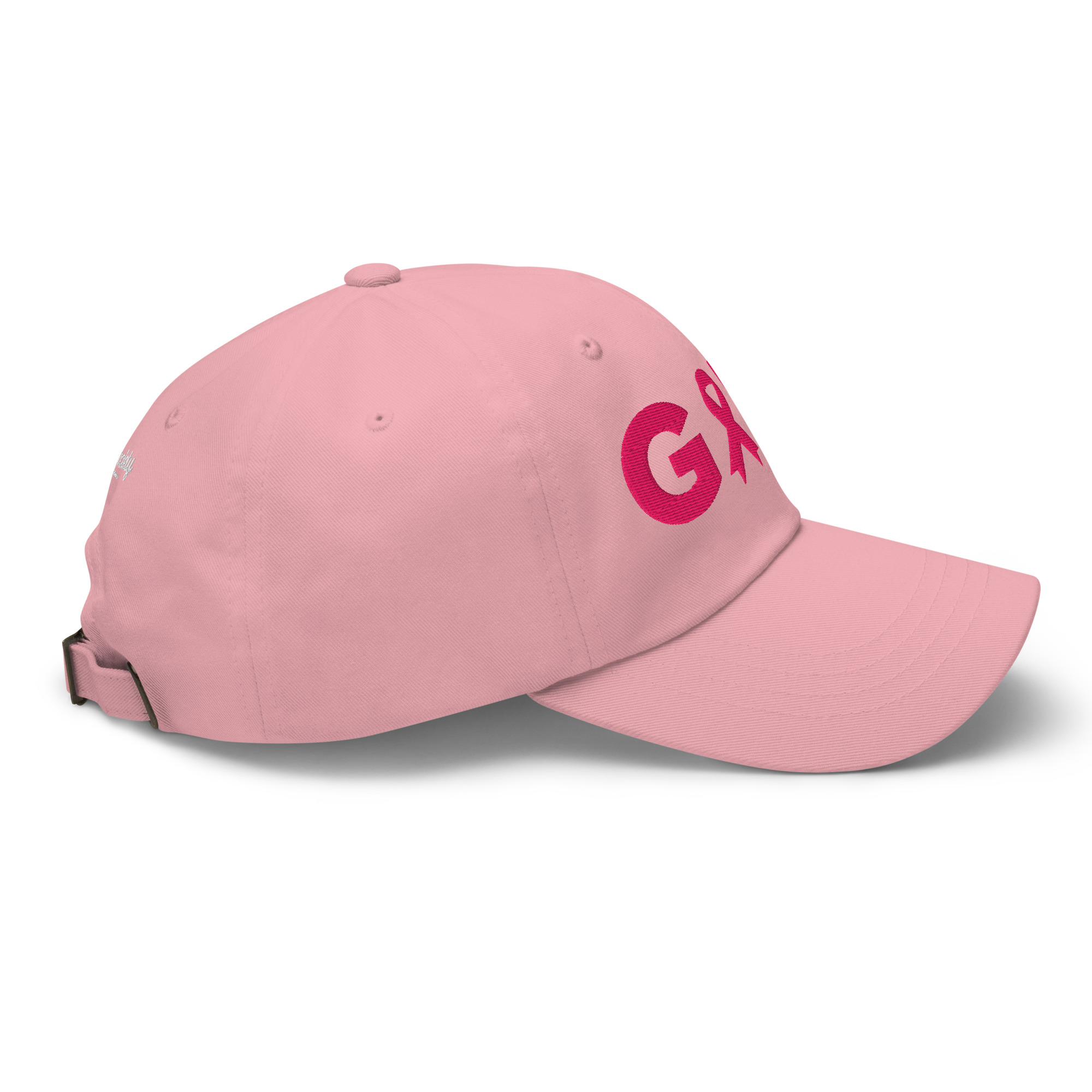 Casquette golf rose brodée ruban Octobre Rose UP Golf Society, vue de profil droit