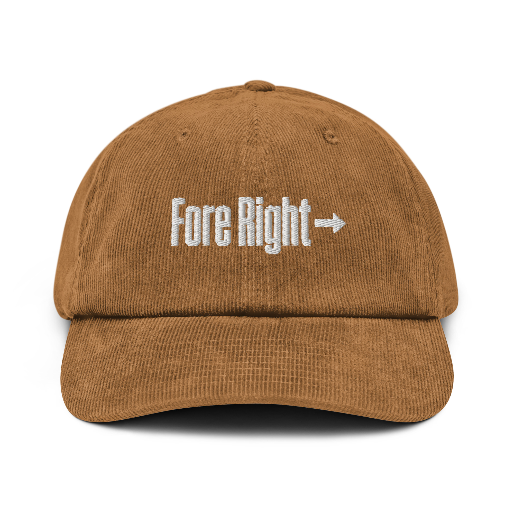 Casquette Fore Right camel en velours côtelé portée en situation