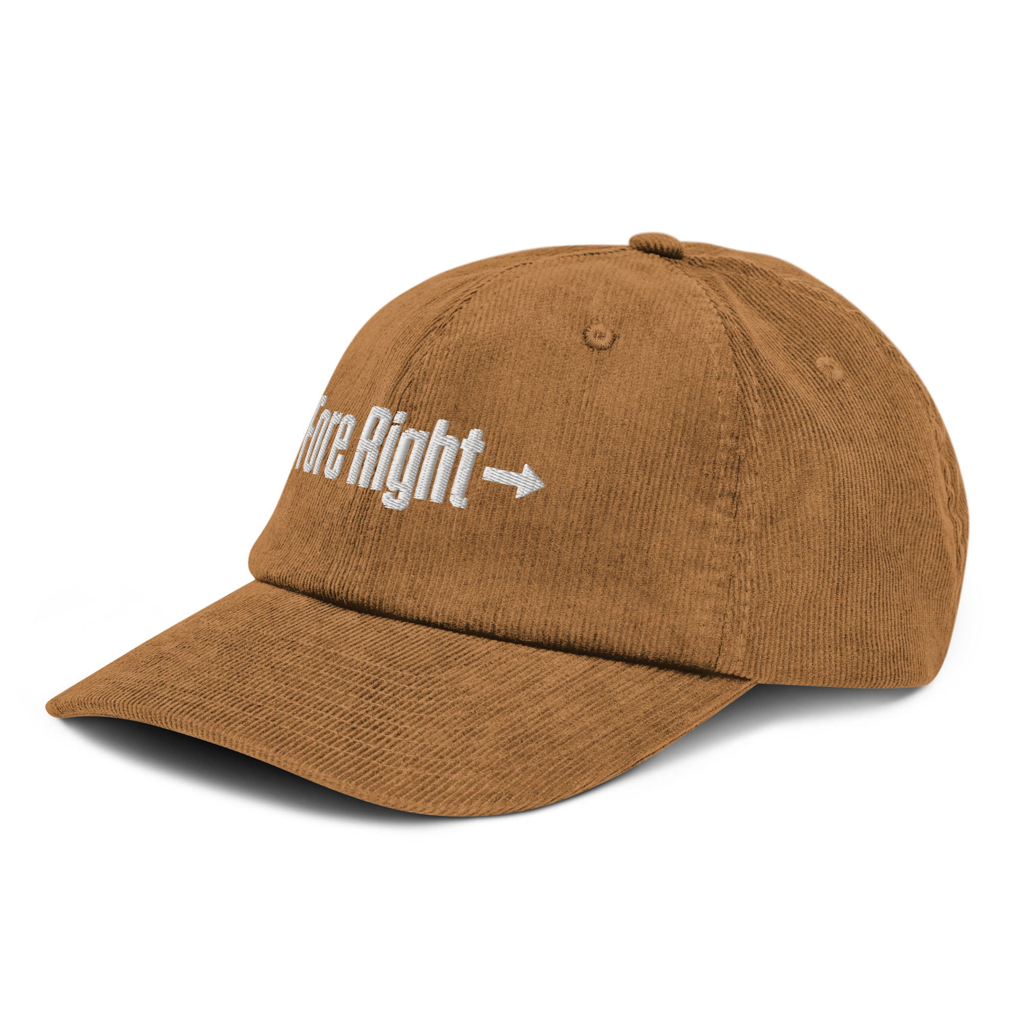 Détail de la casquette camel Fore Right en velours côtelé