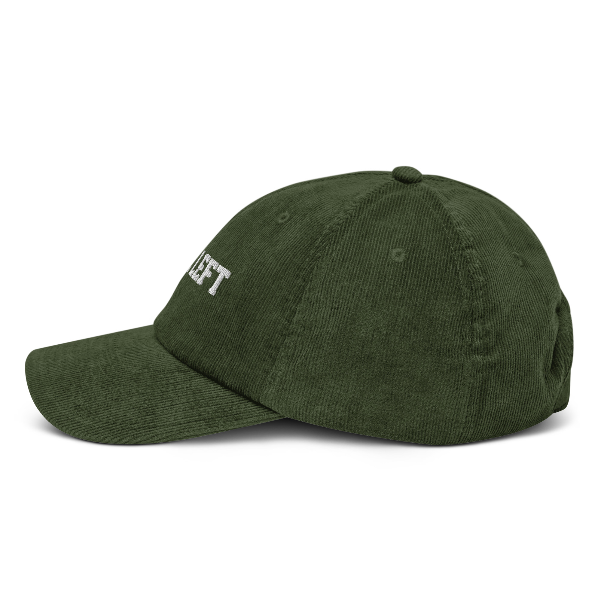Casquette en velours côtelé vert olive Fore Left, photo détourée