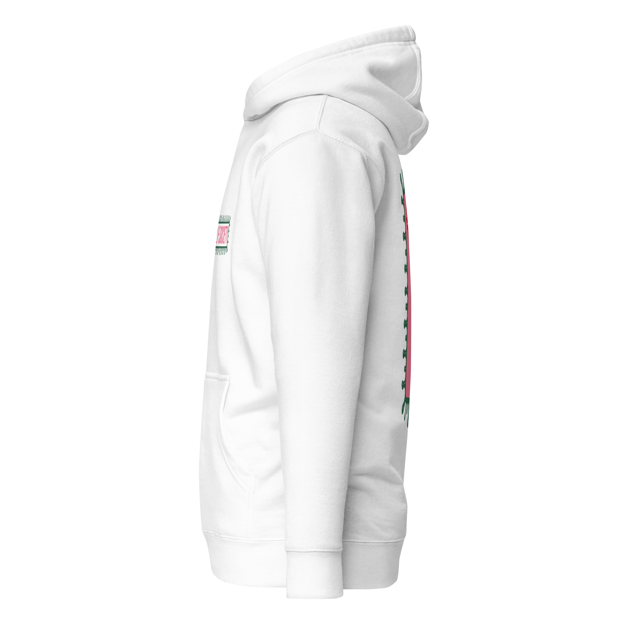 Hoodie blanc Octobre Rose Golf Ruban Rose UP Golf Society, vue de profil gauche