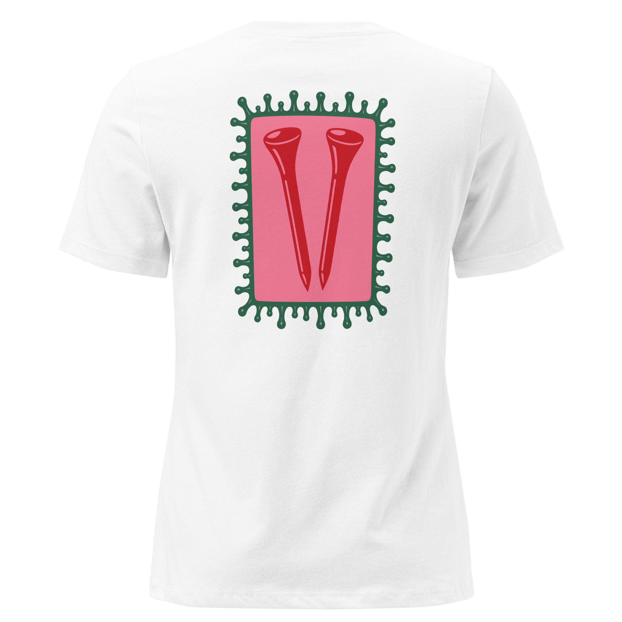 T-shirt blanc Octobre Rose Golf Ruban Rose UP Golf Society, vue de dos, impression tees de golf