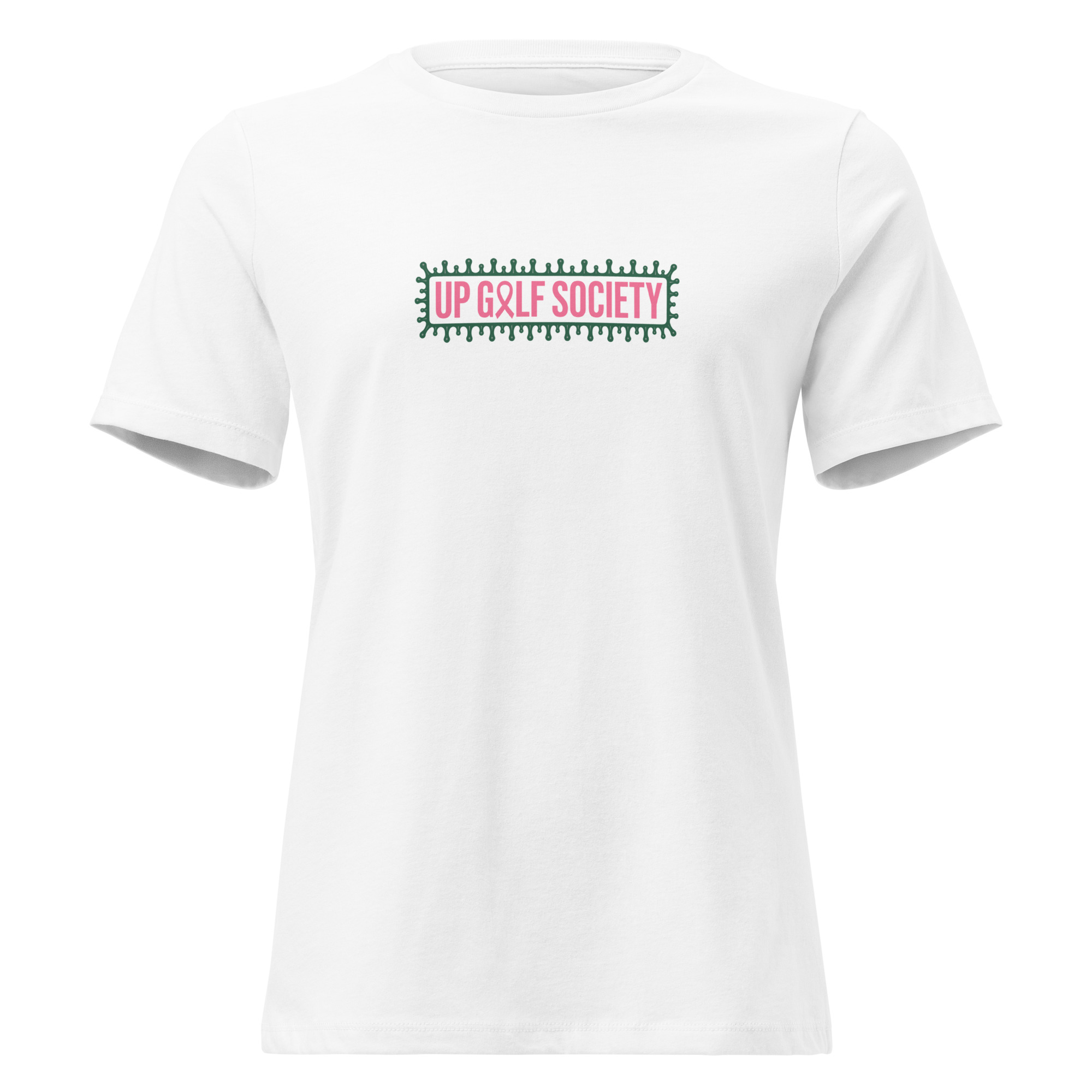 T-shirt blanc Octobre Rose Golf Ruban Rose UP Golf Society, vue de face