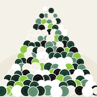 Une montagne de stickers UP Golf Society, vert sapin, vert lime, noir et blanc